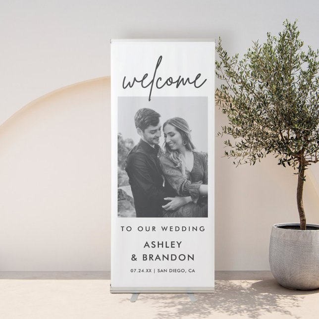 Minimalist Simple Photo Wedding Welcome  Retractable Banner (Creator Uploaded)