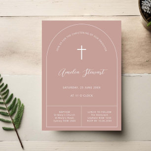 Minimalist simple pink arch baptism invitation