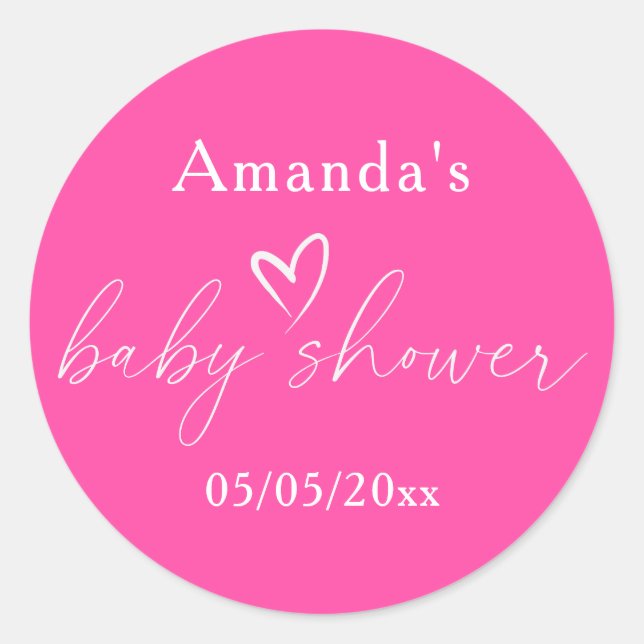Minimalist Simple Pink Baby Shower Classic Round Sticker (Front)