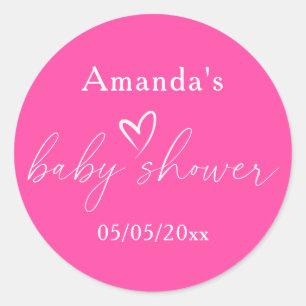 Minimalist Simple Pink Baby Shower Classic Round Sticker