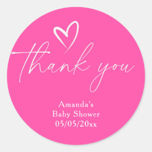 Minimalist Simple Pink Baby shower thank you Classic Round Sticker