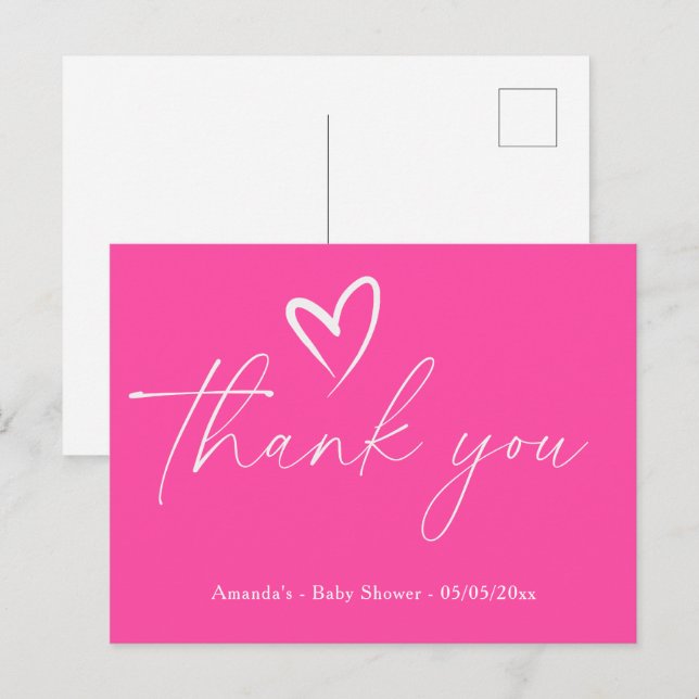 Minimalist Simple Pink Baby shower thank you Postcard (Front/Back)