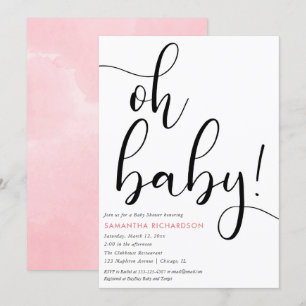 Minimalist simple pink black white girl baby invitation