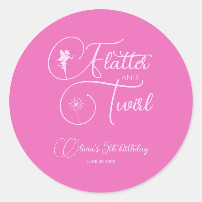 Minimalist Simple Pink Girl Fairy Birthday Classic Round Sticker (Front)