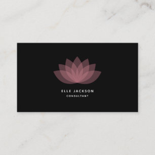 Minimalist simple pink lotus black business card