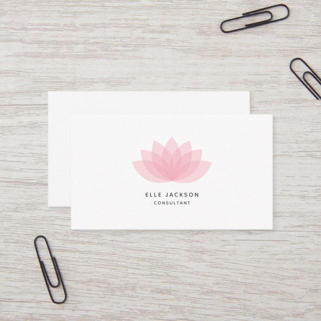 Minimalist simple pink lotus business card (Front/Back In Situ)