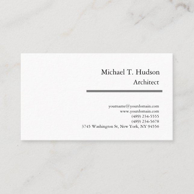 Minimalist Simple Plain Architect Classical White Business Card (Front)