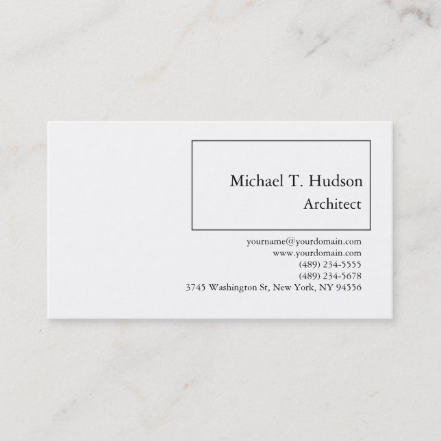 Minimalist Simple Plain Architect Classical White Business Card (Front)