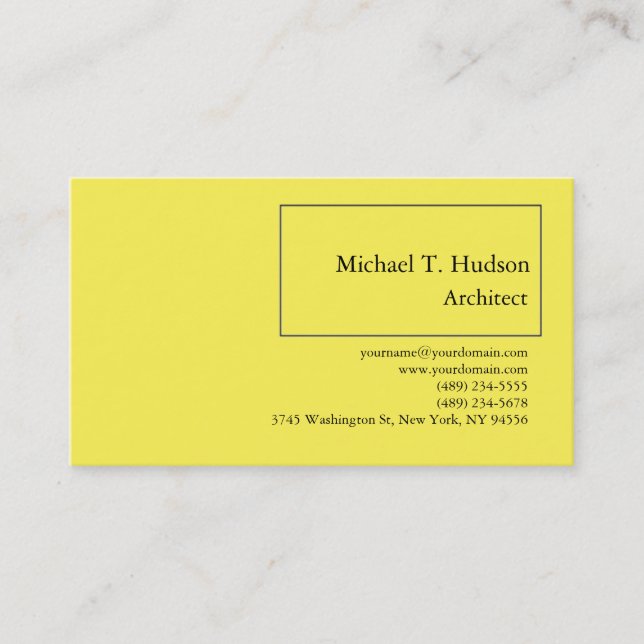 Minimalist Simple Plain Architect Classical Yellow Business Card (Front)