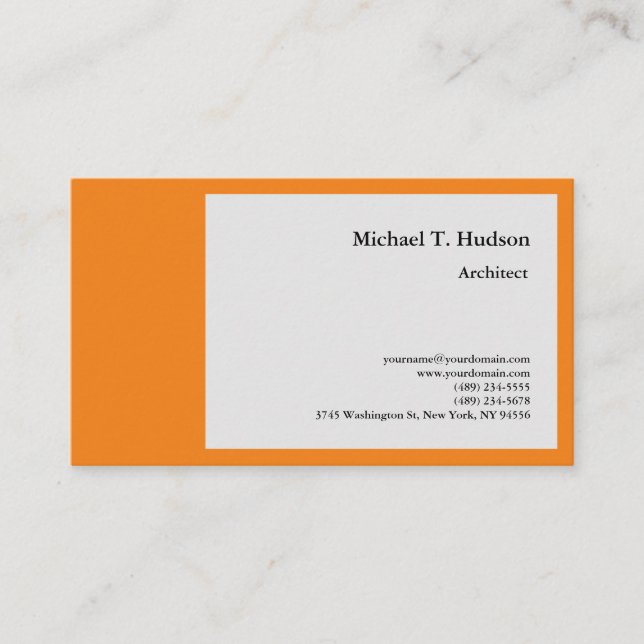 Minimalist Simple Plain Architect Grey Orange Business Card (Front)