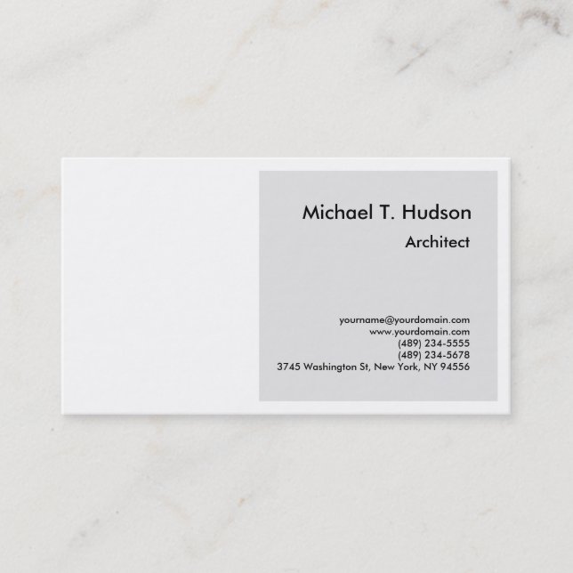 Minimalist Simple Plain Architect Grey White Business Card (Front)