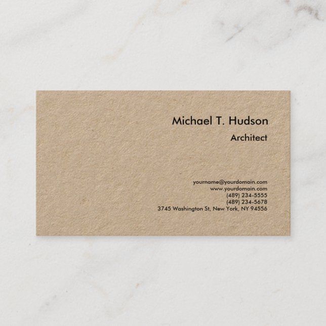Minimalist Simple Plain Architect Premium Kraft Business Card (Front)