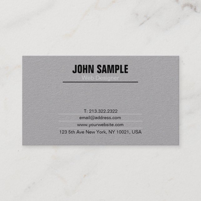 Minimalist Simple Plain Modern Professional Grey Business Card (Front)
