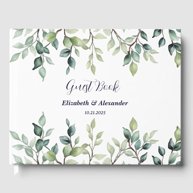 Minimalist Simple Pretty leaves branches wedding Guest Book (Front)