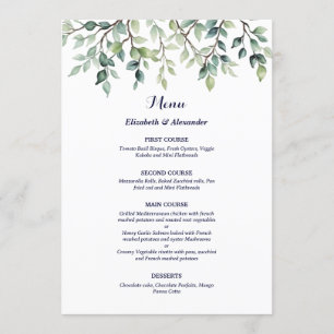Minimalist Simple Pretty leaves branches wedding Menu