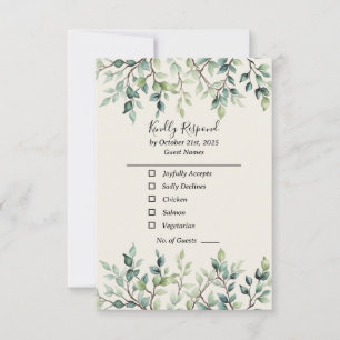 Minimalist Simple Pretty leaves branches wedding RSVP Card