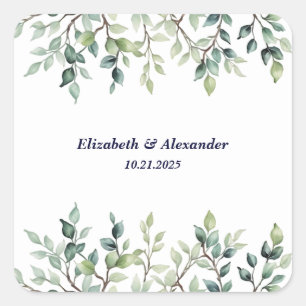 Minimalist Simple Pretty leaves branches wedding Square Sticker
