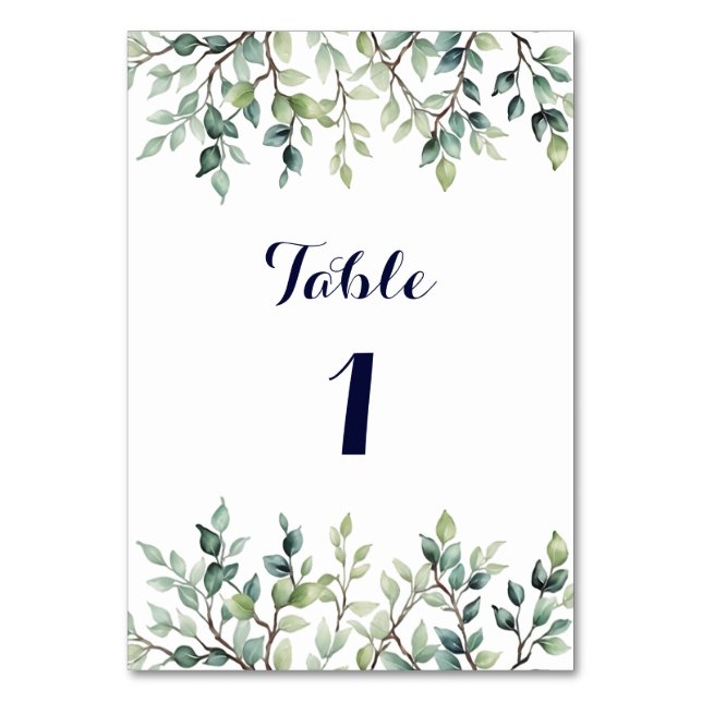 Minimalist Simple Pretty leaves branches wedding Table Number (Front)