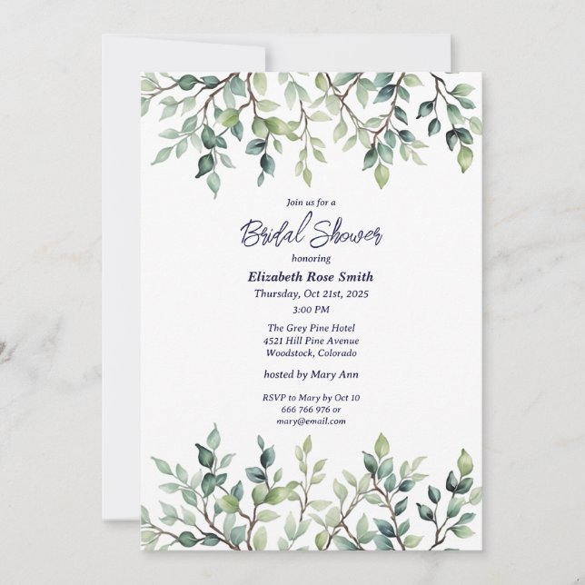 Minimalist Simple Pretty leaves bridal shower Invitation (Front)