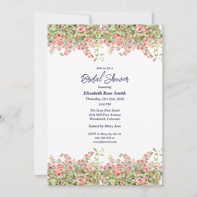 Minimalist Simple Pretty rose vine bridal shower Invitation (Front)