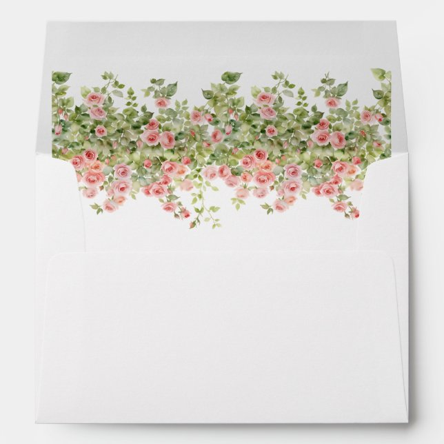 Minimalist Simple Pretty rose vine floral wedding Envelope (Back (Bottom))