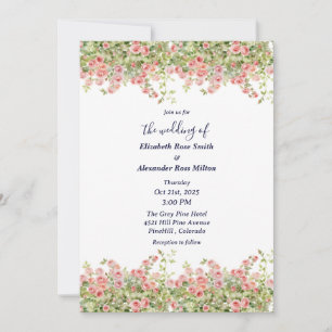 Minimalist Simple Pretty rose vine floral wedding Invitation