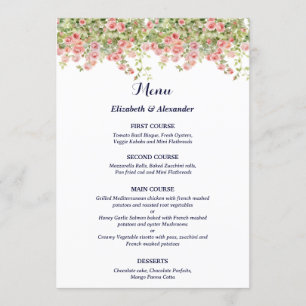 Minimalist Simple Pretty rose vine floral wedding Menu