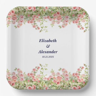 Minimalist Simple Pretty rose vine floral wedding  Paper Plate