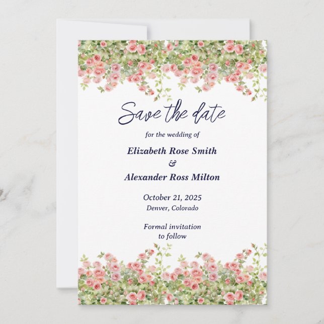 Minimalist Simple Pretty rose vine floral wedding  Save The Date (Front)