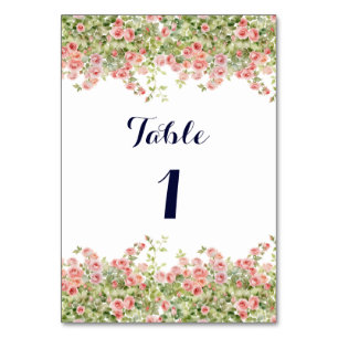 Minimalist Simple Pretty rose vine floral wedding Table Number