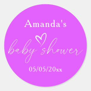 Minimalist Simple Purple Baby Shower Classic Round Sticker