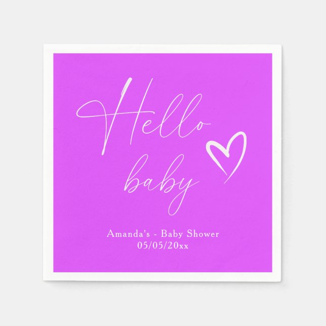 Minimalist Simple Purple Hello Baby Napkin (Front)