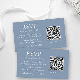 Minimalist Simple QR Code Wedding Dusty Blue RSVP  Enclosure Card