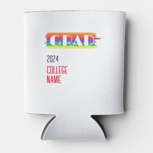 Minimalist simple rainbow graduate  can cooler (Front)