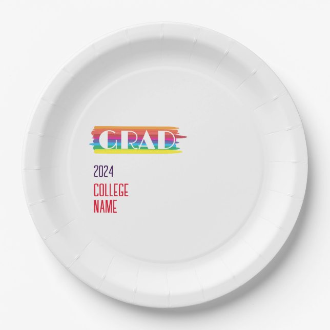 Minimalist simple rainbow graduate  paper plate (Front)