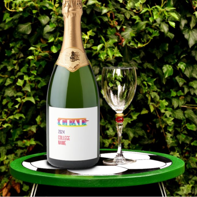 Minimalist simple rainbow graduate  sparkling wine label (Creator Uploaded)