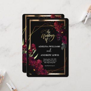 Minimalist Simple Red Rose,Gold Frame invitation