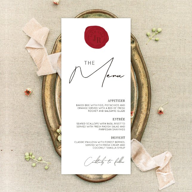 Minimalist Simple Red Wax Stamp Gala Dinner Menu (Creator Uploaded)