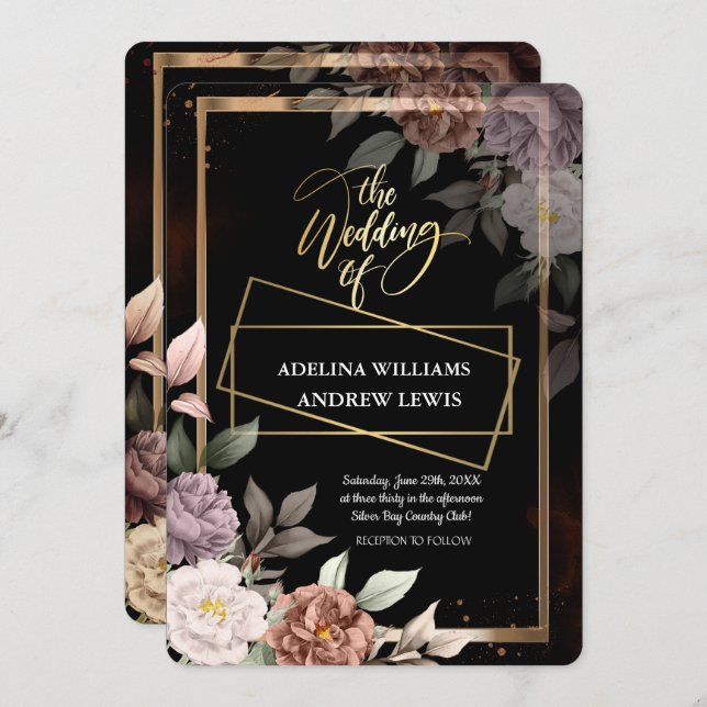 Minimalist Simple  Rose,Gold Frame Wedding Invitation (Front/Back)