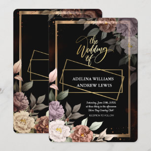 Minimalist Simple Rose,Gold Frame Wedding Invitation