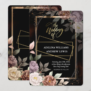 Minimalist Simple Rose,Gold Frame Wedding Invitation