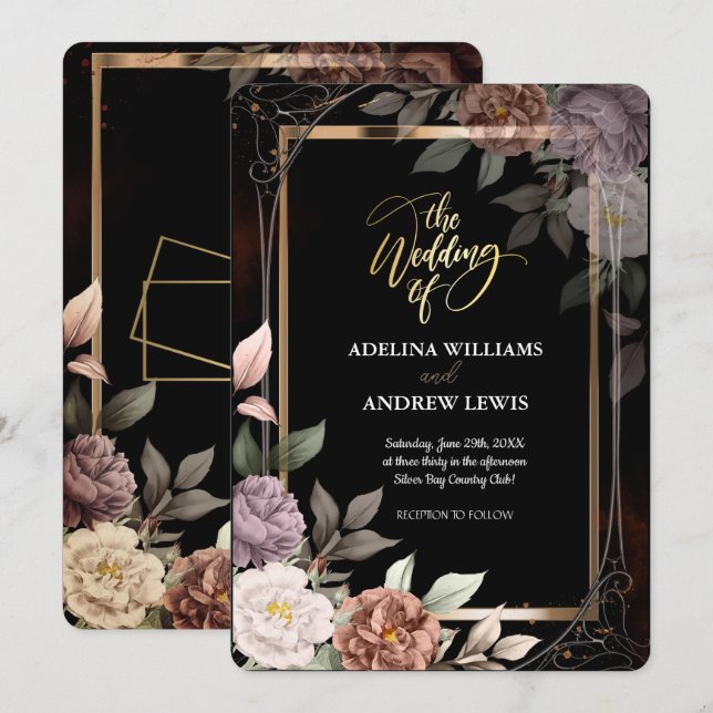 Minimalist Simple  Rose,Gold Frame Wedding Invitation (Front/Back)