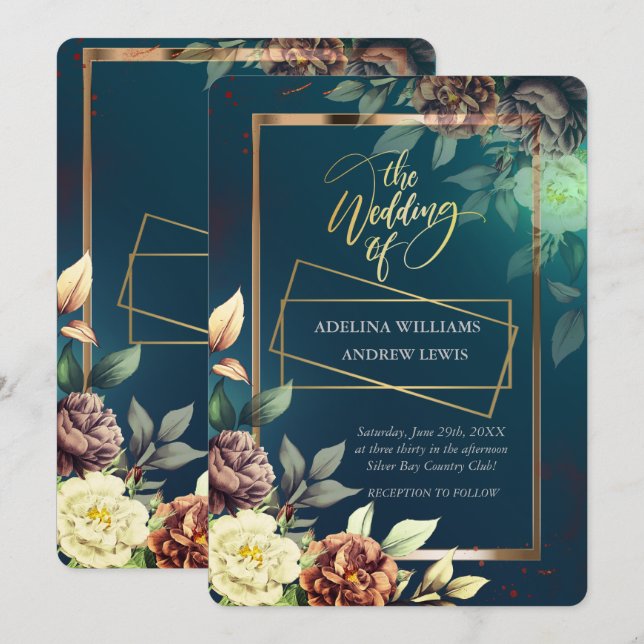 Minimalist Simple  Rose,Gold Frame Wedding Invitation (Front/Back)