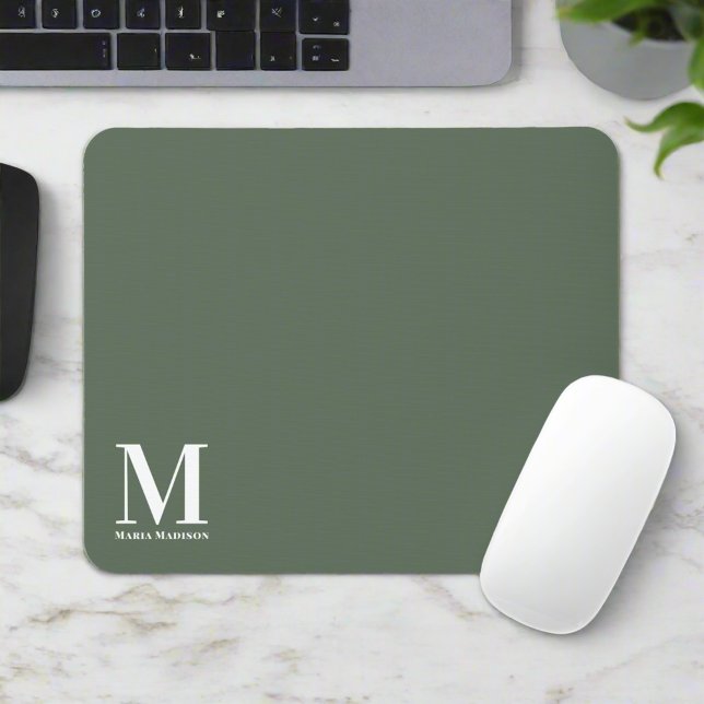 Minimalist Simple Sage Green Monogram Script  Mouse Mat (Creator Uploaded)