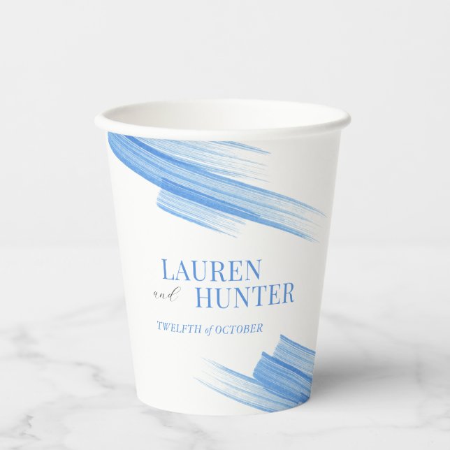 Minimalist simple sandy ink lines blue wedding paper cups (Front)