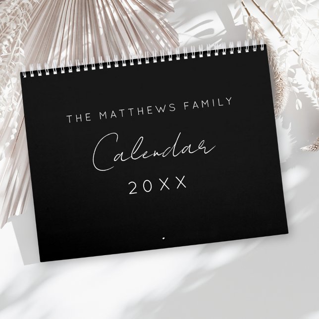 Minimalist Simple Script Black White 2025 Family Calendar (Creator Uploaded)