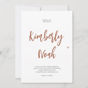 Minimalist simple script burnt orange wedding invitation