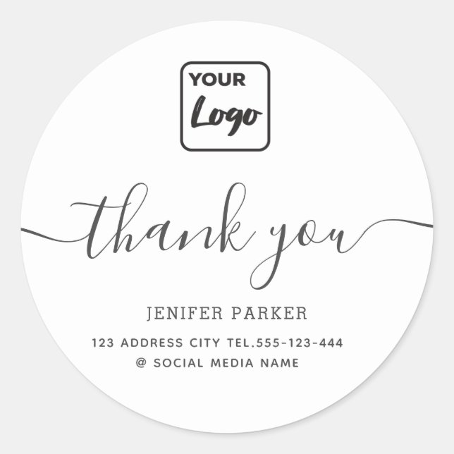 Minimalist simple script custom logo thank you classic round sticker (Front)