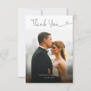 Minimalist Simple Script Heart Wedding photos Thank You Card