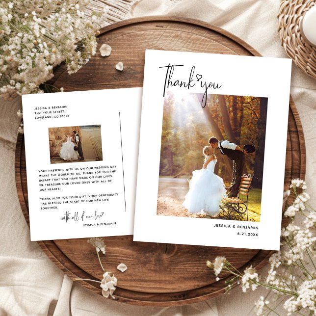 Minimalist Simple Script Heart Wedding Thank You Postcard (Creator Uploaded)